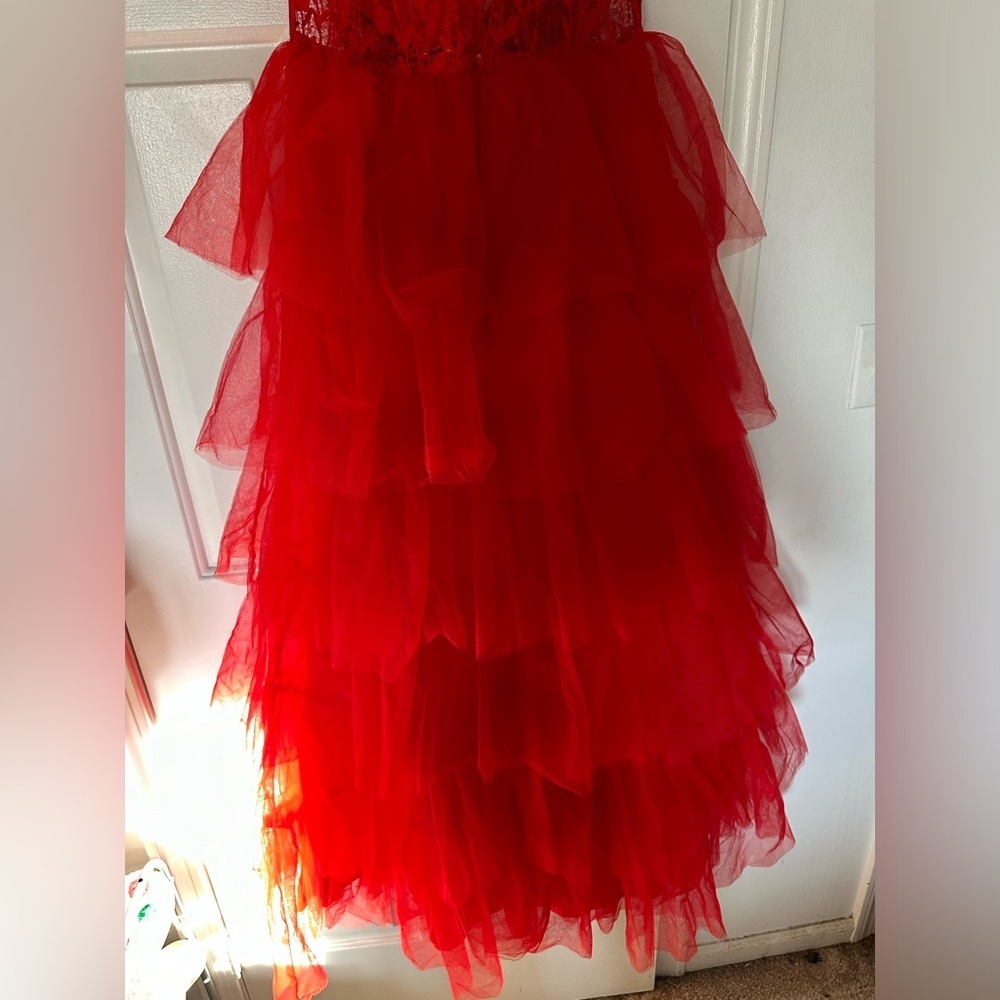 LULU’S RADIANT DESIGN TULLE LACE STRAPLESS BUSTIER MAXI DRESS - Picture 15 of 16
